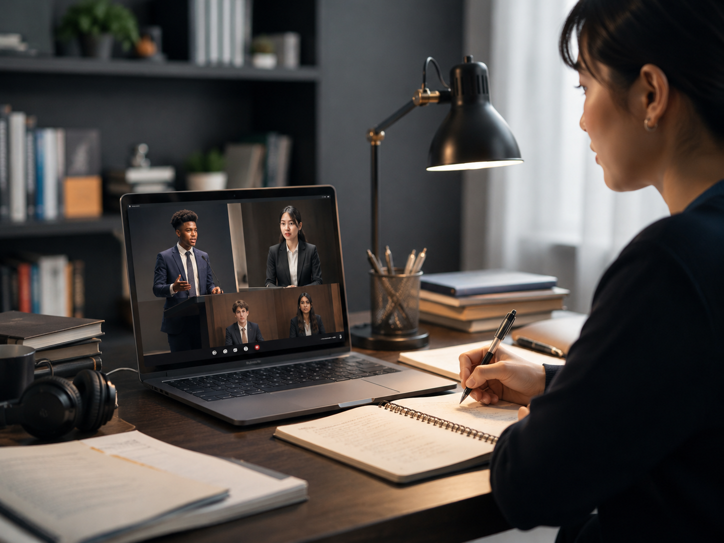 Student joining an online debate training session from home